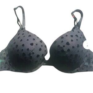 Victoria Secret Mesh Lined Demi Bra NEW size 38 D Black Hearts